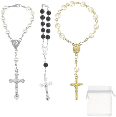 Dailygoods- Ketting 3 Stuks - Parel/Kruis Design - Opbergtas - Modieus - Geschikt Voor Diverse Gelegenheden - 18Cm*9Cm - Sieraad