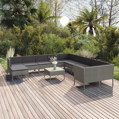 vidaXL - 12-delige - Loungeset - met - kussens - poly - rattan - grijs