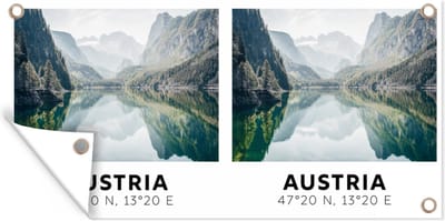 Schuttingposter Oostenrijk - Alpen - Water - Berg - 200x100 cm - Tuindoek
