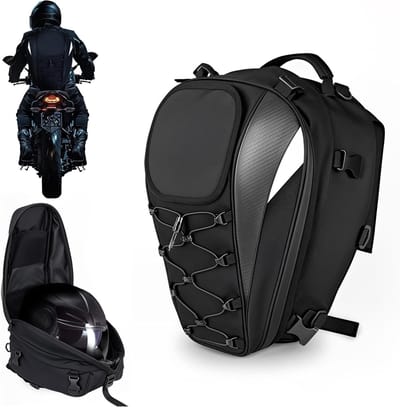 Waterdichte motorzadeltas - motorhelmtas - motorrugzak - dubbele bagagetas - met reflecterende strips en waterdichte hoes - grote inhoud 25-38 liter