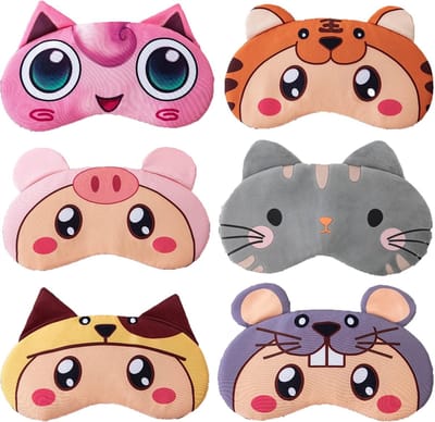 Slaapmaskers 6 Stuks - Dieren Oogmaskers - Ontspannen Slapen - Zacht Ademend Pluche - 19 x 9.5 cm - Meerdere Kleuren