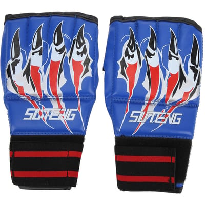 Paire de Gants de Combat Demi-Doigts Résistants à la Transpiration avec Bande Élastique Haute pour Sac de Frappe Compétition de Combat bleu
