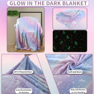 Dailygoods - Knuffeldeken voor kinderen, eenhoorn-deken, knuffeldeken, licht op in het donker, eenhoorn, cadeau voor meisjes, superzachte en warme deken (eenhoorn-01, 130 x 150 cm)