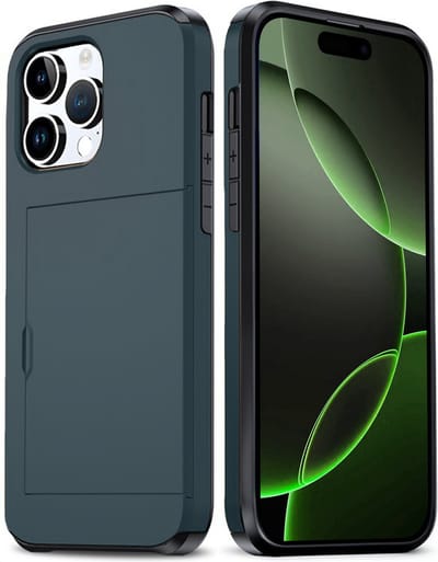 Hoes Geschikt voor iPhone 16 Pro Hoesje Hard Case Met Pas Houder - Hoesje Geschikt voor iPhone 16 Pro Hoes Shockproof Hard Cover Met Kaarthouder - Donkerblauw