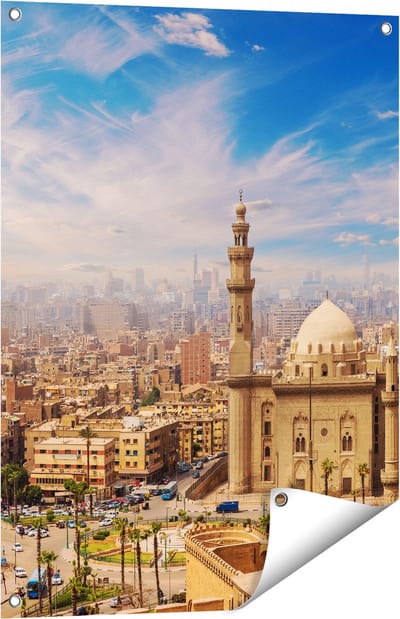 Gards Tuinposter Moskee in Cairo, Egypte - 60x80 cm - Tuindoek - Tuindecoratie - Wanddecoratie buiten - Tuinschilderij