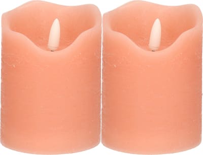 Stern Fabrik LED kaars/stompkaars - 2x - roze - D7,5 x H10 cm - timer - 3D vlam