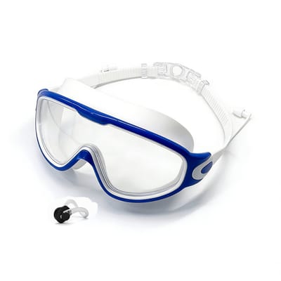Zwembrillen (1 stuks) voor volwassenen (mannen en vrouwen), 180° breed gezichtsveld, anti-condens, UV-bescherming, zacht, verstelbaar siliconen zwemmasker met oordopjes en neusclip, lekvrij en comfortabel voor baantjeszwemmen en training, Stijl 11