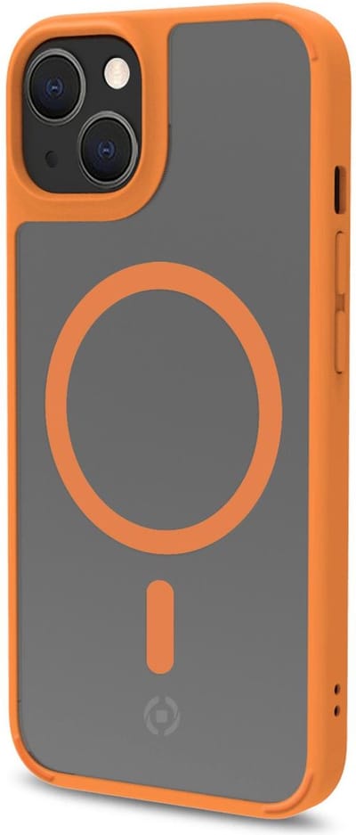 Celly MagMatt Siliconen hoesje met Magsafe - Geschikt voor Apple iPhone 14 - TPU Back cover - Transparant / Oranje