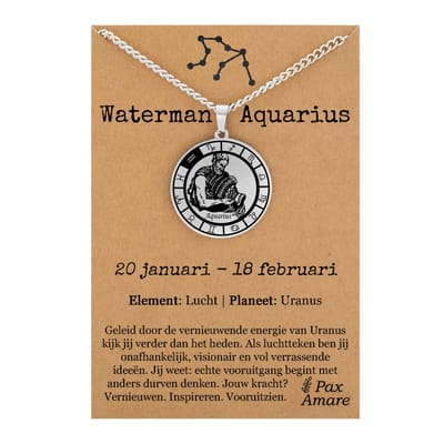 Waterman / Aquarius Sterrenbeeld Ketting op Cadeau Kaartje - Zilverkleurig - RVS - Spiritueel Cadeau - 60cm - Pax Amare