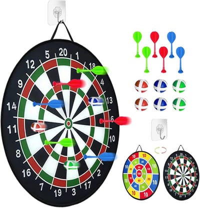 Dubbelzijdig Dartbord voor Kinderen & Ballen Spel - Opvouwbaar Dartbord Speelgoed - Feestspellen Buiten Gooispel Cadeau - Zwarte en Witte Dartbord (66cm)