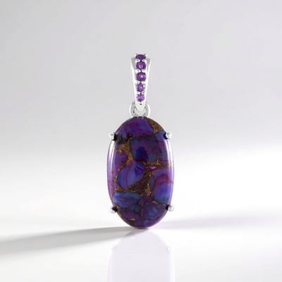 Cavill - Elegante 925 Sterling Zilver Hanger - 8,993 ct Ovale Purper Mojave Koper Turkoois - Zambia Amethist Accenten - Paarse Sieraden