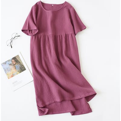 Zomer Nachthemden Comfortabel Effen Kleur Katoen Gaas Lange Rok Huis Nachtjaponnen Dames Ronde Hals Nachthemd Dunne Sectie XL brown
