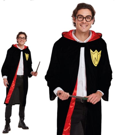 Henbrandt - VOLWASSENEN HEREN & DAMES Harry Potter - Tovenaarskostuum - Kostuum bestaande uit: Lang Zwart Gewaad met Rode binnen voering - Carnavalskleding - Verkleedkleding - Man & Vrouw - Maat: ONE SIZE FITTS ALL