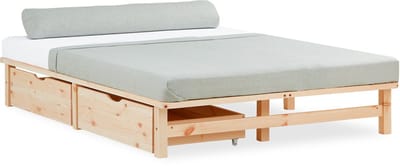Homestyle4u Tweepersoonsbed - 140x200 cm - Palletbed - met 2 bedbakken en lattenbodem - Natuur
