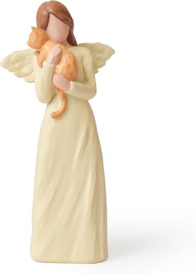 Dailygoods- Kat Engel Beeldje 14,5 cm - Herdenkings Beeldjes - Sympathie Geschenk - Kat Standbeeld - Gedenkteken voor Verlies - Handgeschilderd Verzamelobject - Herdenkingsbeeldje