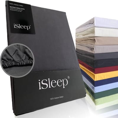 iSleep Katoen-Satijnen Hoeslaken - Hoge Hoek - Rondom Elastiek - Eenpersoons - 80x200+40 cm - Antraciet
