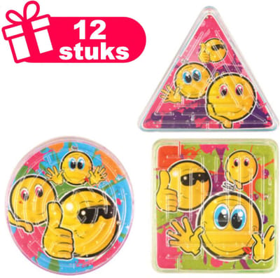 Henbrandt - 12 Stuks Smileys Doolhof Spelletjes - Traktatie uitdeelcadeautjes voor kinderen & peuters - Traktaties en kinderverjaardagen - Klein grabbelton speelgoed voor in traktatie uitdeelzakjes