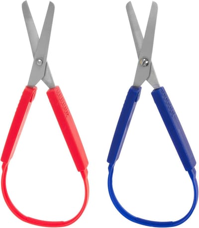 Set van 2 Zelfopenende Scharen met Grip voor Kinderen, Tieners en Volwassenen - Ideaal voor Creatieve Klussen en Knutselen in Rood en Blauw
