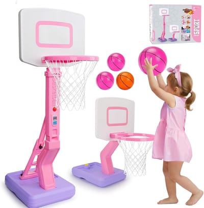 SnelShoppen - Basketball Ring en Stand voor Kinderen met Verstelbare Hoogte 69-140 cm, 3 Mini Basketballen en Pomp, Binnen en Buiten, Tuin Speelgoed v