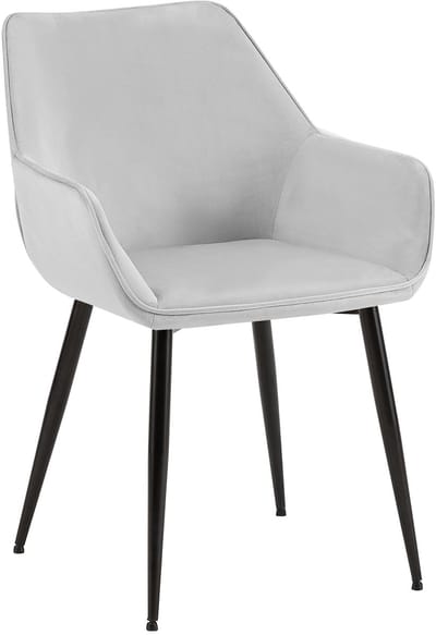 CLP Luena Eetkamerstoel - met armleuning - zwart metalen frame - tot 150 kg belastbaar - Fluweel/licht grijs
