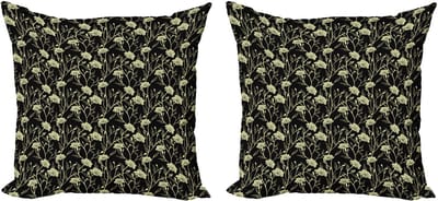 ABAKUHAUS Decoratieve kussenhoes met bloemenprint, 2 stuks, moderne accenten, dubbelzijdige digitale print, 50x50 cm, crème en zwart