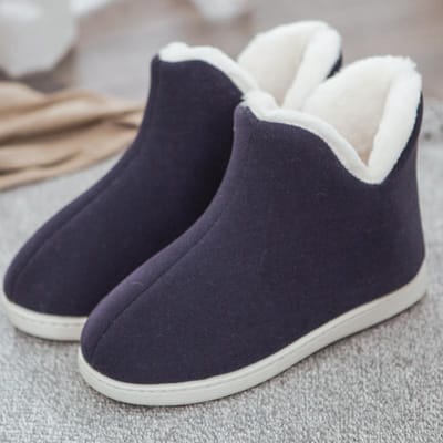 Sneeuwlaarzen Dames Dragen Dikkere Zool Hoge Wollen laarzen Herfst Winter Met Bont Bedekte Pluche Halve Pantoffels 44-45 marineblauwe kleur