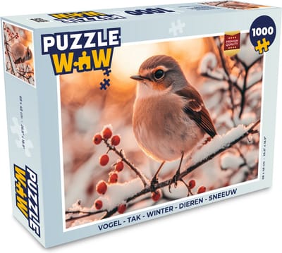 Puzzel Vogel - Tak - Winter - Dieren - Sneeuw - Legpuzzel - Puzzel 1000 stukjes volwassenen