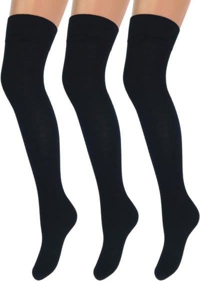 3 paar Overknee Kousen - Katoen - Zwart