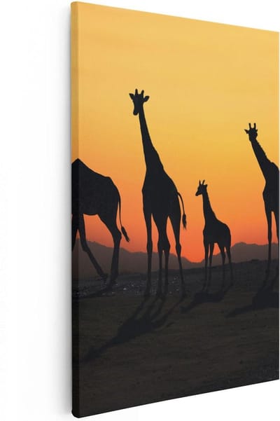 Artaza Canvas Schilderij Zonsondergang - 20x30 cm - Klein - Wanddecoratie Afrika - Muurdecoratie Giraffe - Kamer Accessoires Dieren