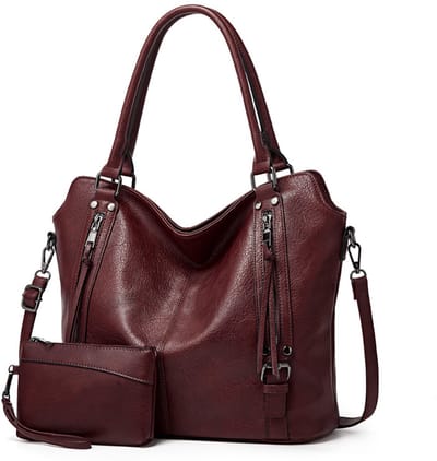 Dames Tassen Set 2-delig - Grote Handtas en Portemonnee - Rood- PU Leer - Laptoptas 15.6 inch - Schoudertas en Crossbody - Tote Bag