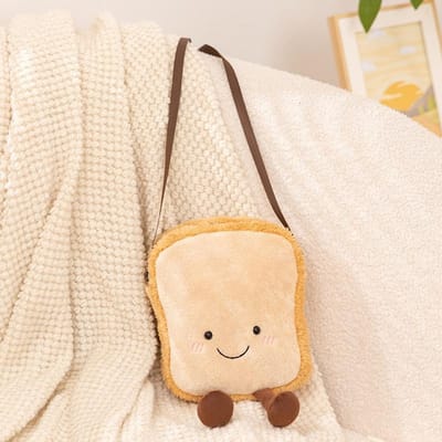 Croissant Brood Toast Pluche Speelgoed Rugzak Schattig Kawaii Voedselvorm Tas Kinderen Jongens Meisjes Mode Straat Fotografie Zacht Leuk Draagtas 23-28cm beige