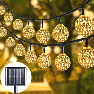 Solar LED Lichtsnoer voor Buiten - 12m, 100 LEDs, Marokkaans Design - Waterdicht en Met 8 Lichtmodi