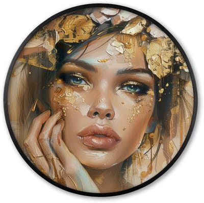 Poster in lijst Rond - Fotolijst 60x60 cm - Posters - Vrouw - Bloemen - Goud - Portret - Ronde posterlijst zwart - Decoratie - Wanddecoratie woonkamer - Muurdecoratie slaapkamer