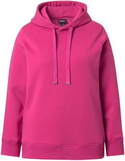 Ulla Popken - Dames - Hoodie geribbelde boorden capuchon lange mouwen - Klassiek magenta - Maat 42+