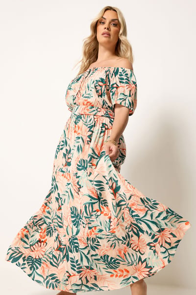 Yours Crèmekleurige Maxi Bardotjurk Met Strikhals Size 42