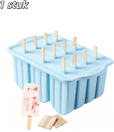 1 stuk - IJsvorm - 12 holtes - Gemakkelijk te verwijderen - Geschikt voor doe-het-zelvers - Inclusief 50 houten stokjes - Blauw