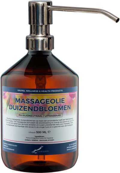 Massageolie Duizendbloemen 500 ml met zilveren pomp - 100% natuurlijk - biologisch en koud geperst