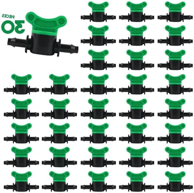 Drip Irrigation Valves Set van 30 Stuks, 1/4 Inch Kwaliteitskleppen voor Tuinirrigatie en Waterbesparing