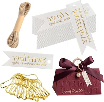 Set van 100 Cadeaulabels - Papieren Labels met Clips en Touw, Naamkaarten voor Feestjes, Bruiloften en Cadeauversiering - Kraft Karton, Blanco, 5 m Jute Touw