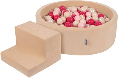 KiddyMoon Schuim speeltuin VELVET PPZP-OK30V-122 met zandbeige ballen: pastelbeige-powderroze-parelmoer-donkerroze zwembad 100/trap