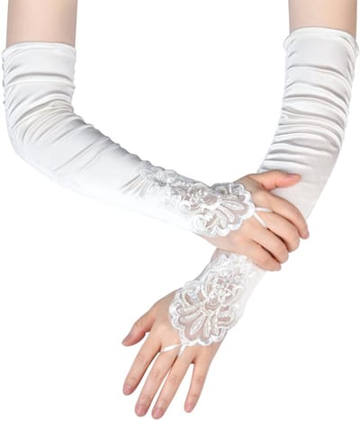 Dailygoods- Handschoenen Dames Lange Satijn - Bruiloft - Verkleedhandschoenen - Avondhandschoenen - Decoratieve Handschoenen - Zwart 36 cm