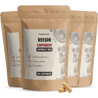 Cupplement Reishi Extract 16.000 mg per dagdosering Combideal 4x 60 Capsules - Reishi Mushroom paddenstoelen – 20% Beta Glucan - 30% Polysaccharides -Mushrooms - Reishi capsules - Paddenstoel - Vegan - Zonder toevoegingen - Lab getest - 60 dagen