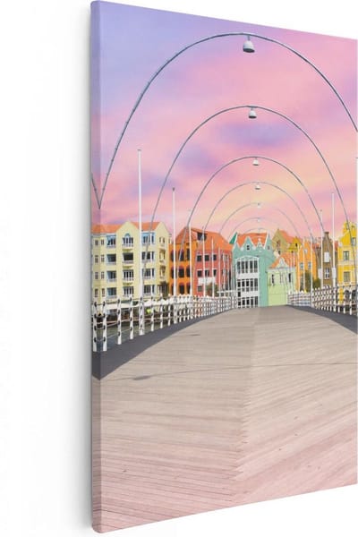 Artaza Canvas Schilderij Willemstad - 20x30 cm - Klein - Wanddecoratie Zonsondergang - Muurdecoratie Stad - Kamer Accessoires