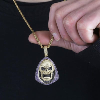 Pendentif Crâne Zircon Populaire Européen et Américain Collier Tendance Personnalisé pour Homme gray
