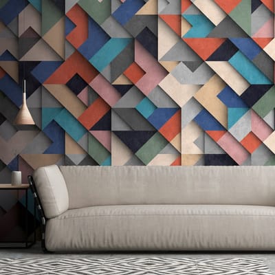 Fotobehang Profhome 382871-GU vliesbehang hardvinyl warmdruk in reliëf glad 3D mat blauw roze rood beige 3,71 m x 2,8 m