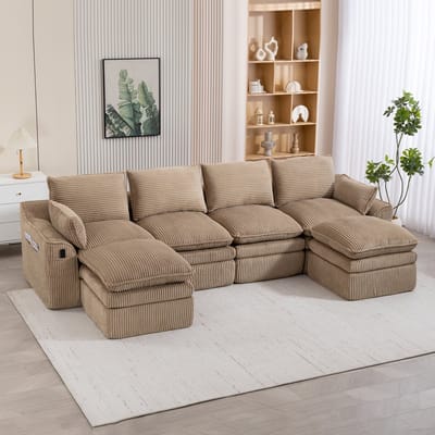 MODENUIT Hoekbank 335 x 167 x 85 cm - Vrij Combineerbaar met Zijvakken - Voor Woonkamer en Kantoor - Corduroy Khaki