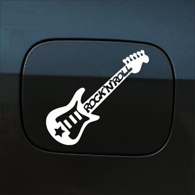 Bumpersticker - Gitaar Rock N Roll - 10,4 X 14,8 - Wit