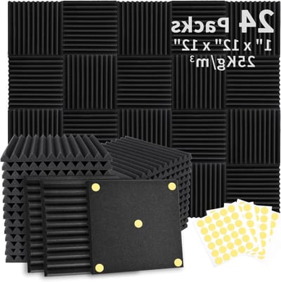 Akoestische Schuimpanelen - Geluidsisolatie Tegels - Geluidsverbetering Thuis - Schadevrij Bevestigen - 24 stuks - Zwart