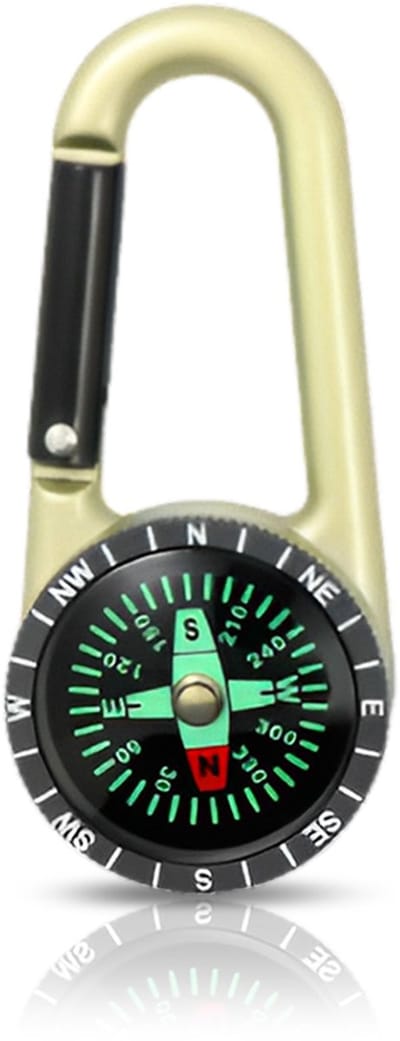 Kompas Sleutelhanger Mini Karabijnhaak - Draagbare Sleutelhouder met Rits - Outdoor Wandelen Kamperen Navigatie Accessoire - Champagne