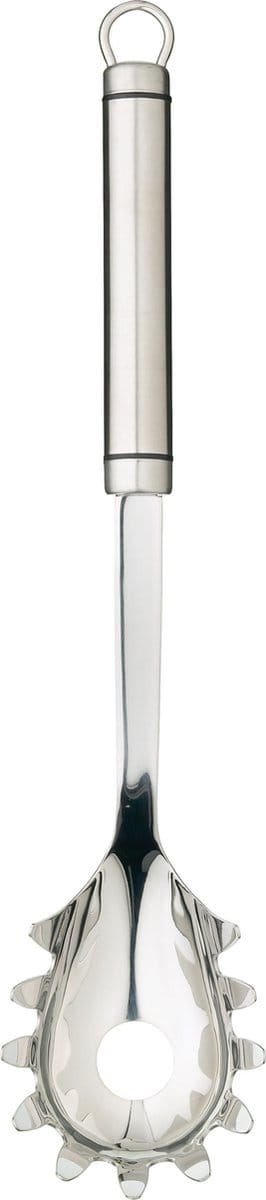 KC Blue Professional Spaghettilepel - Pastalepel met Ovaal Handvat en Ophanglus Roestvrij Staal 32 centimeter - Zilver